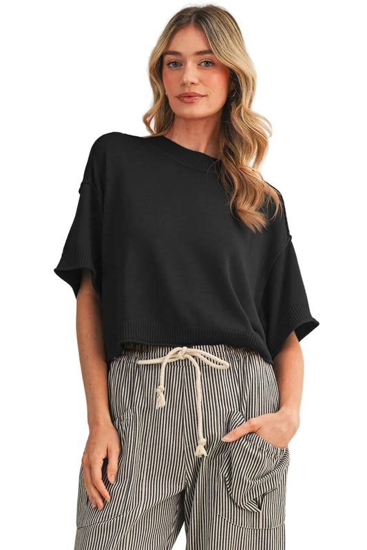 MOCK NECK SHORT SLEEVE SWEATER