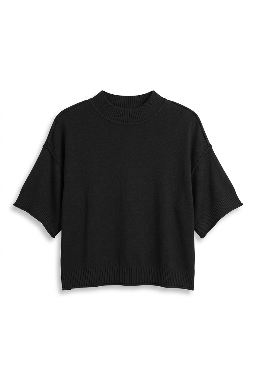 MOCK NECK SHORT SLEEVE SWEATER