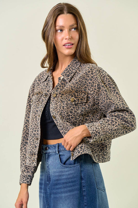 Leopard Print Oversized Denim Trucker Jacket *