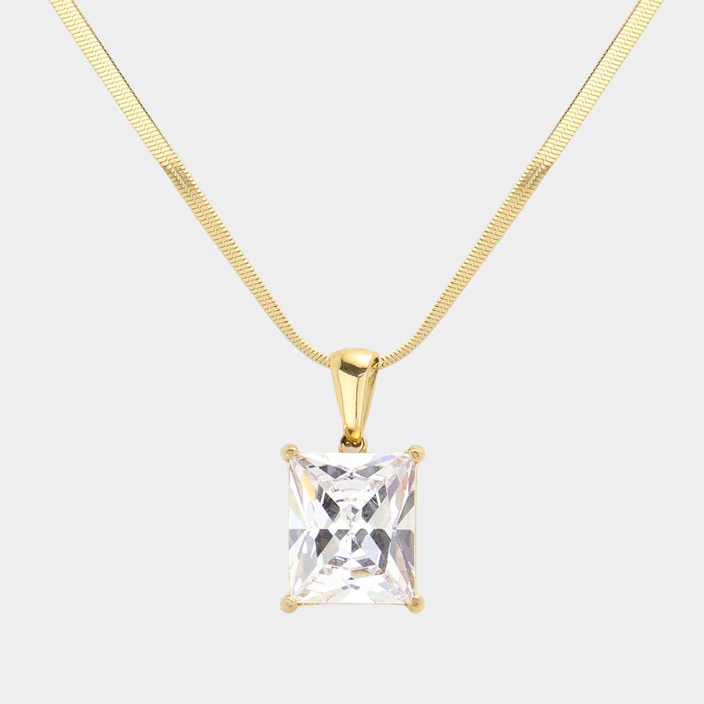 18K Gold Dipped CZ Rectangle Pendant Necklace