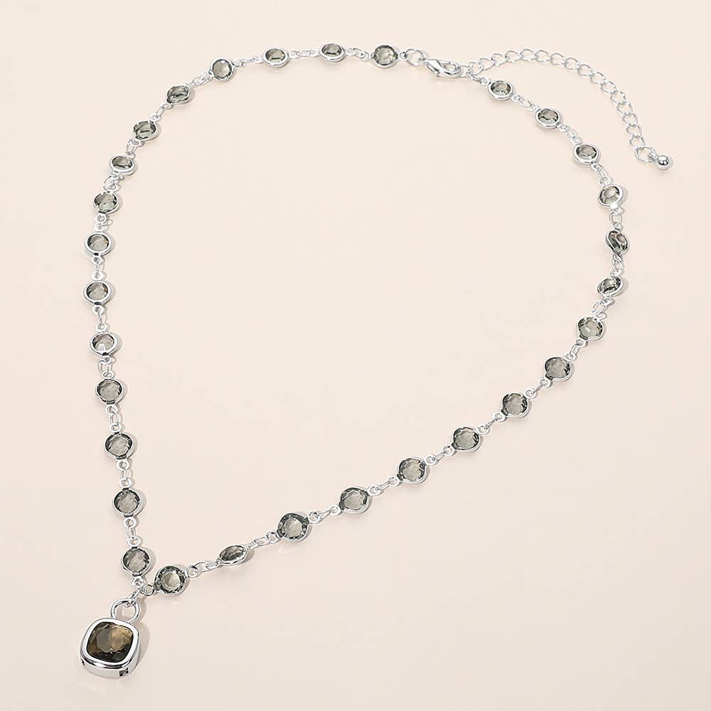 Square Stone Pendant Accent Round Bezel Link Necklace