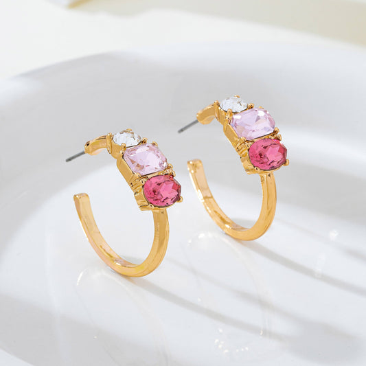 Rosy Crystal Hoop Earrings
