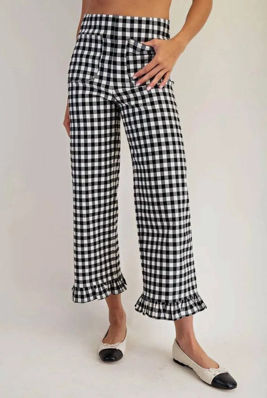 Gingham Ruffle Hem Pants *